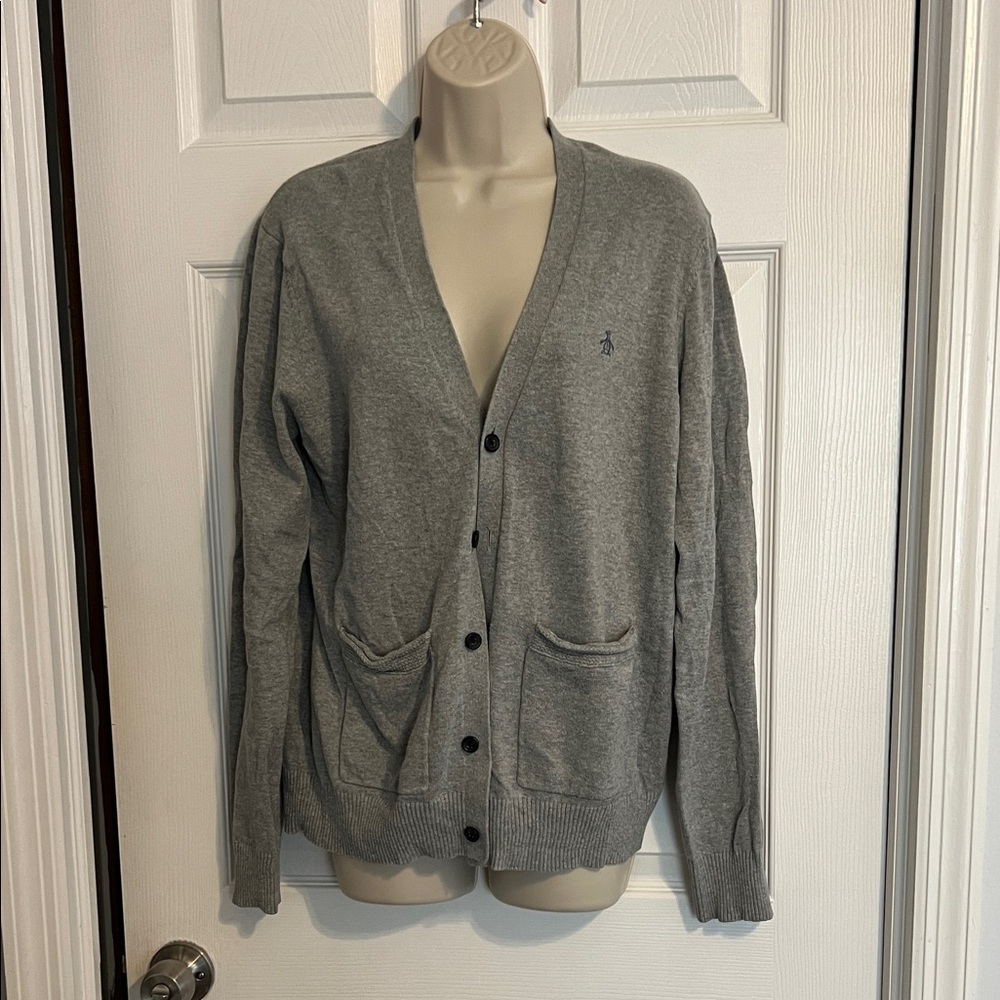 Penguin Men's Gray Cardigan Sweater szM